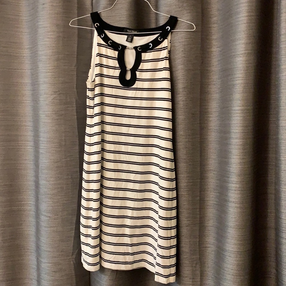 White House Black Market black and white striped sleeveless dress